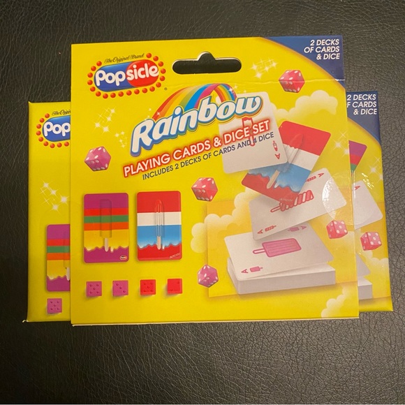 The Original Brand Popsicle Rainbow 🌈 playing cards & 4 Dice NIP w/storage box - Picture 2 of 3